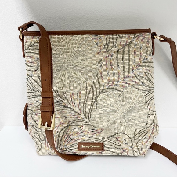 Tommy Bahama Embroidered Crossbody Bag Palm Hibiscus - Picture 2 of 7